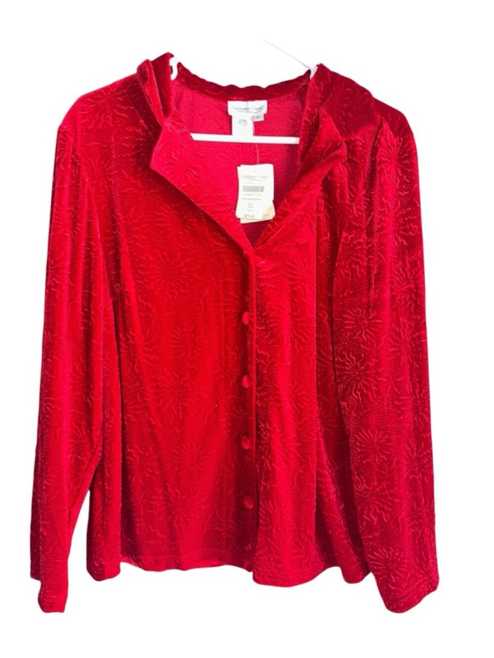 NWT Coldwater Creek Womens Textured Velvet Button Up Shirt XL Red Holiday Party